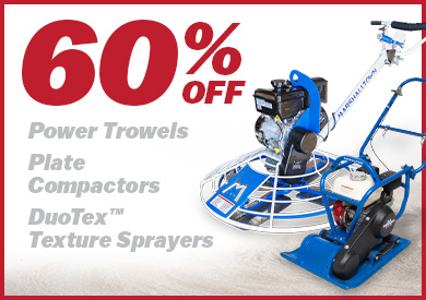 Power Trowel and Plate Compactor with 60% off banner